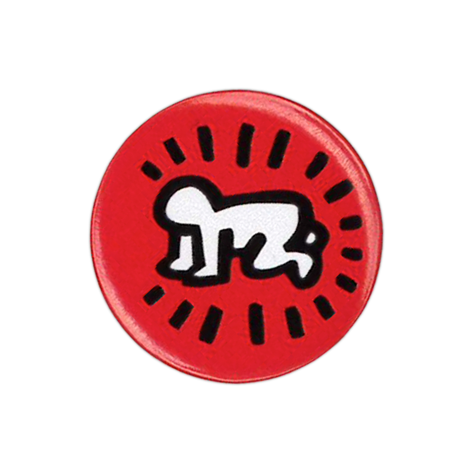 Keith Haring Button Radiant Baby Red & White