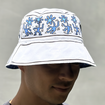 Hurley × Keith Haring Reversible Bucket Hat "Dancing Daisies"