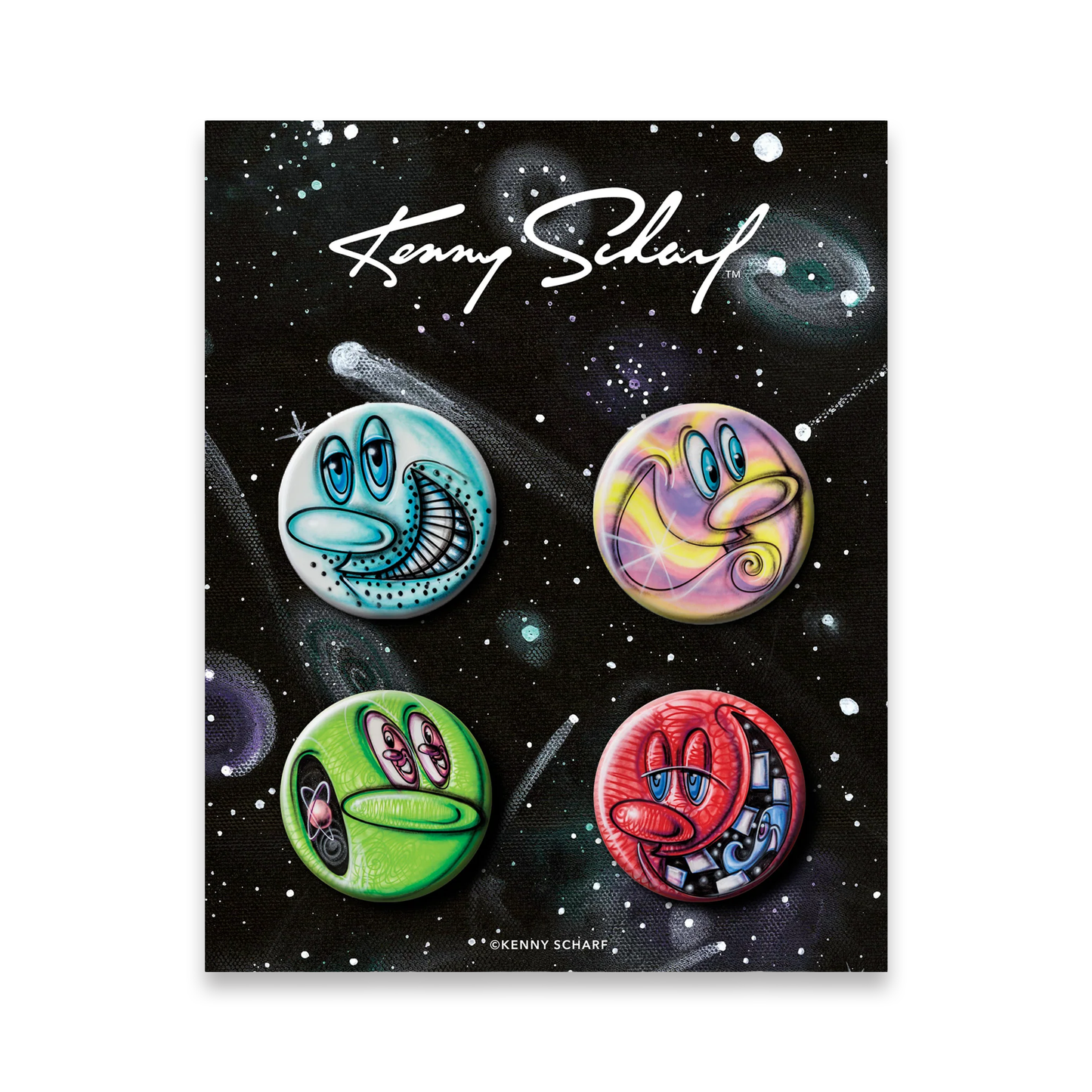 Kenny Scharf 4-Piece Button Set "Moodz"