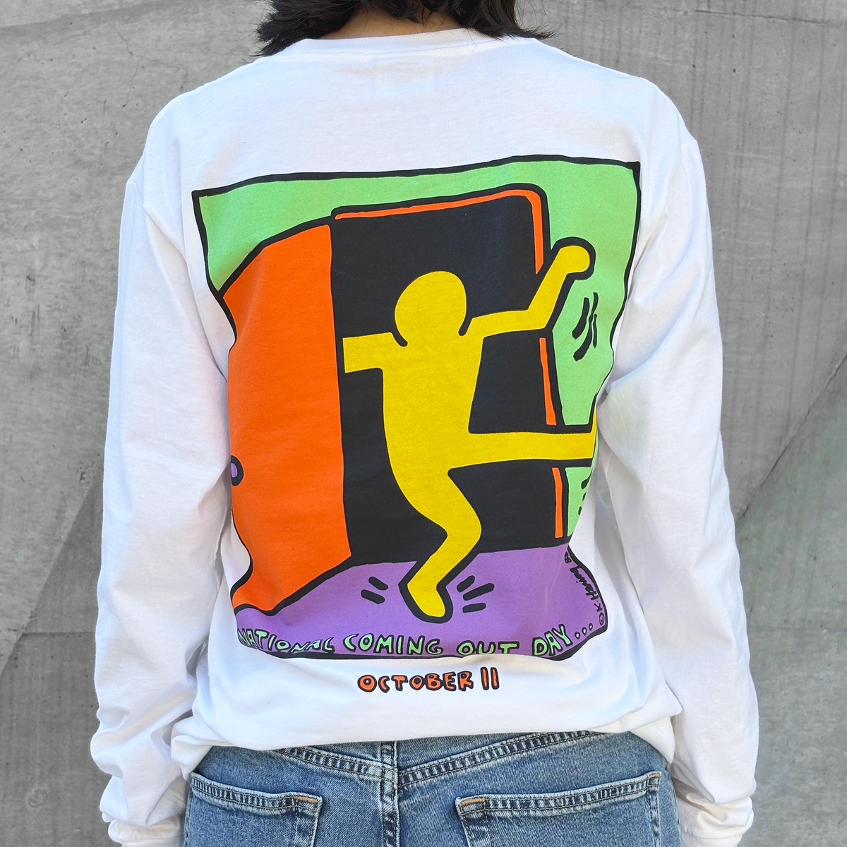 National Coming Out Day Keith Haring Long Sleeve T-shirt White