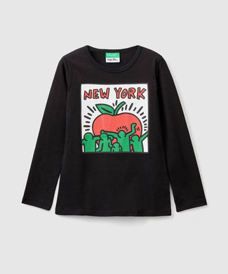 Benetton Keith Haring Kids Long Sleeve NY Apple Black
