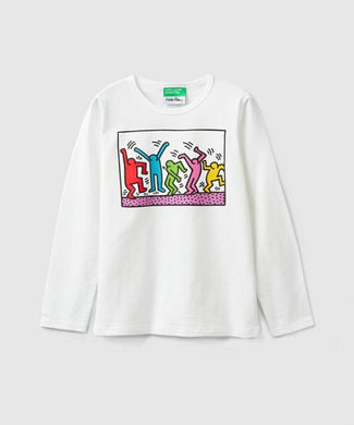 Benetton Keith Haring Kids Long Sleeve Five Dancer White