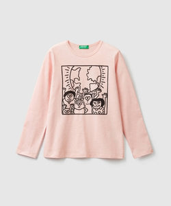 Benetton Keith Haring Kids Long Sleeve World Pink