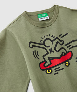 Benetton Keith Haring 儿童长袖溜冰者卡其色