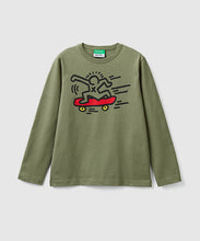 将图片加载到图库查看器，Benetton Keith Haring 儿童长袖溜冰者卡其色