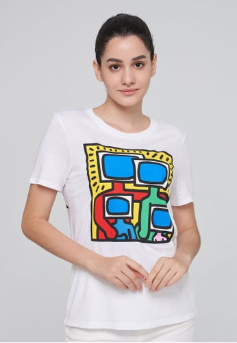 Benetton Keith Haring T 恤 TV Family 白色
